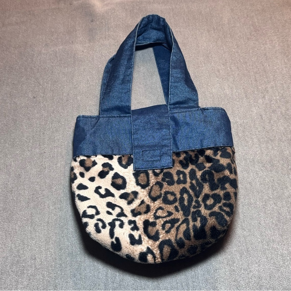 Vintage Leopard Print and Denim Y2K Bag